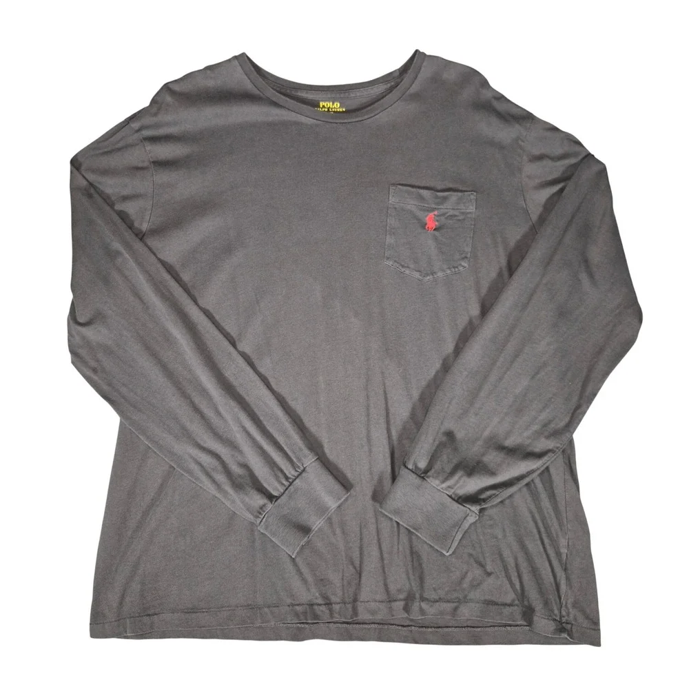 Polo Ralph Lauren Mens XL Long Sleeve Pocket T-Shirt Charcoal Gray Red Pony Logo